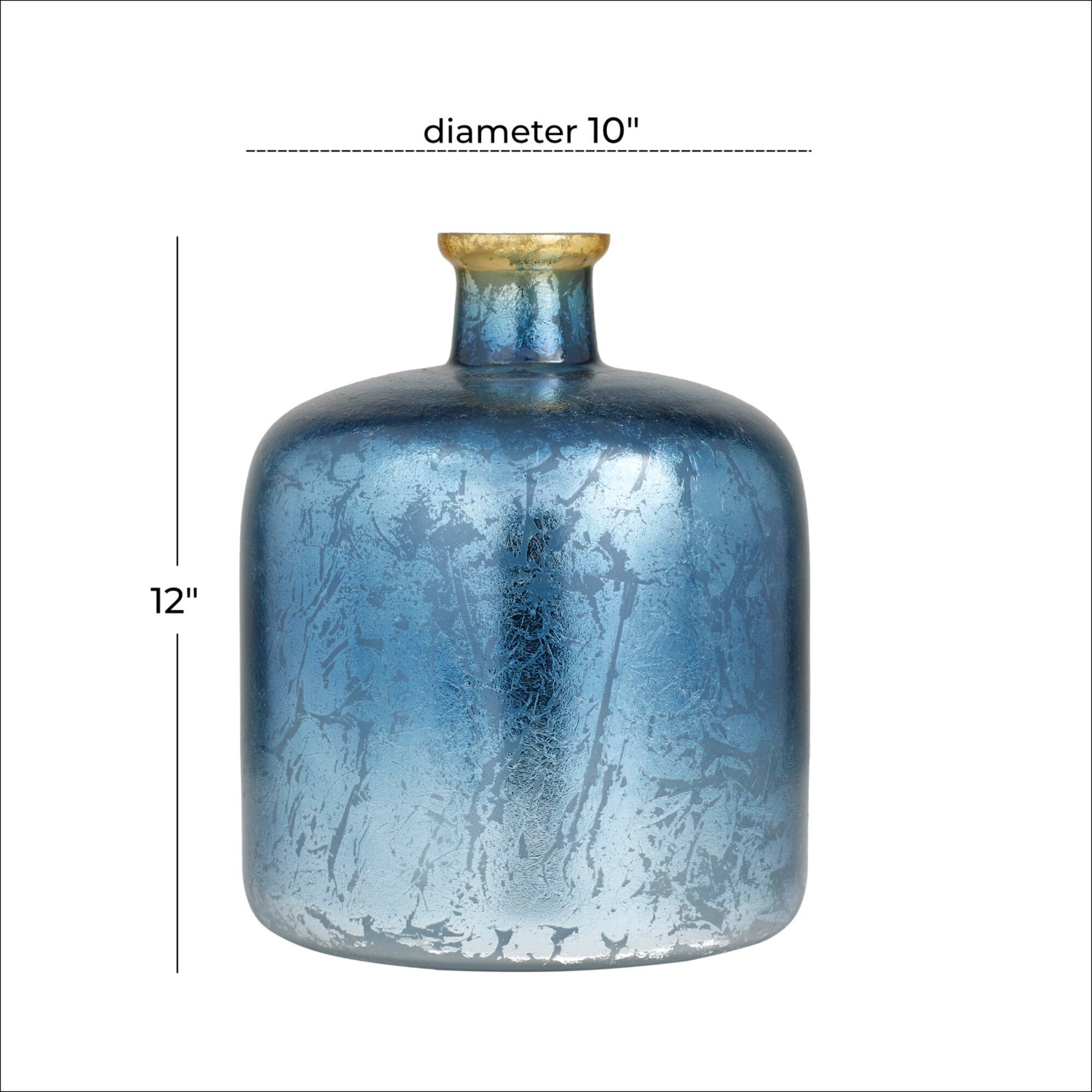 Blue Glass Coastal Vase, 12" x 10" x 10"